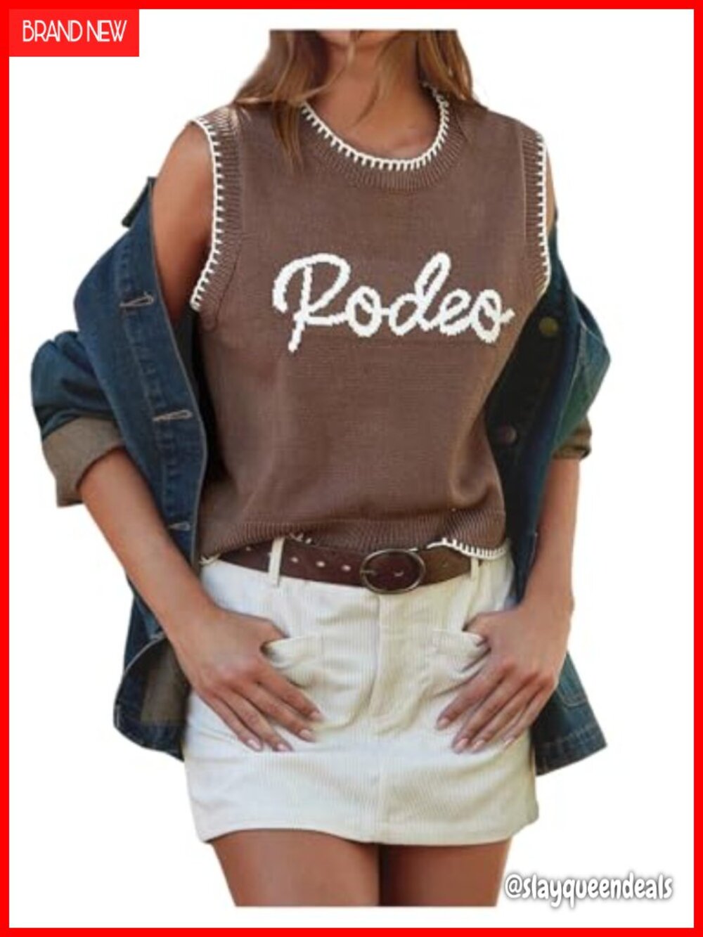 Sleeveless Letter Graphic Sweater Vest Contrast Stitch Knit Top